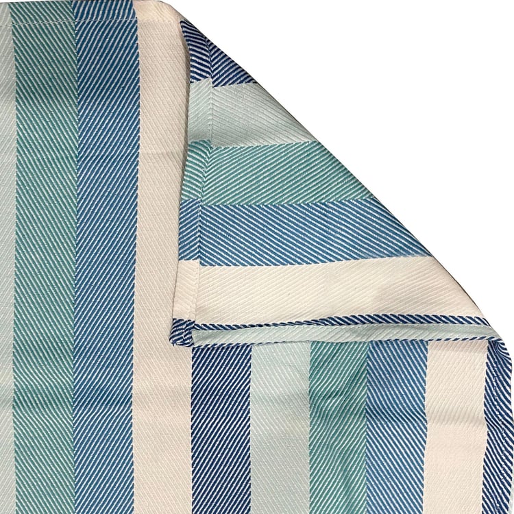 SWAYAM Aqua Stripes Oceanic Calm Cotton King Fitted Bedsheet Set