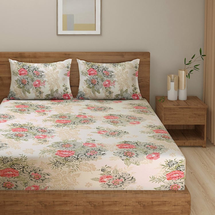 SWAYAM Blossom Haven 250TC Cotton Satin Queen Bedsheet Set