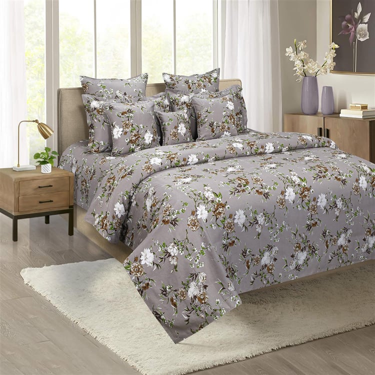 SWAYAM Chrysanthemum Charm 250TC Cotton Satin Queen Bedsheet Set