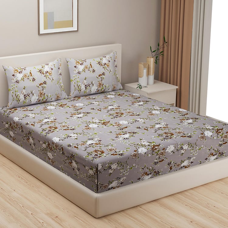 SWAYAM Chrysanthemum Charm 250TC Cotton Satin Queen Bedsheet Set