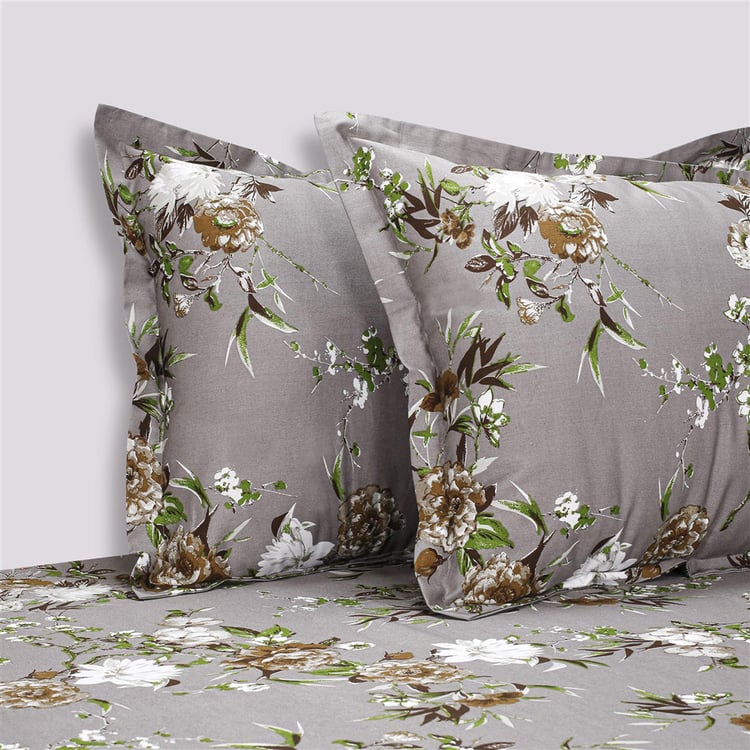 SWAYAM Chrysanthemum Charm 250TC Cotton Satin Queen Bedsheet Set