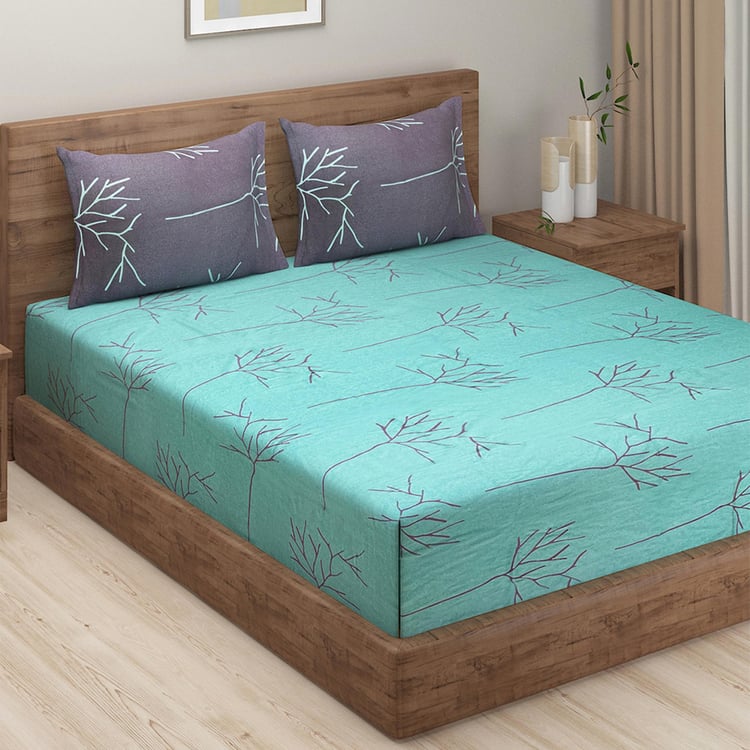 SWAYAM Aqua Arboretum Serene Cotton 210TC 3Pcs King Bedsheet Set