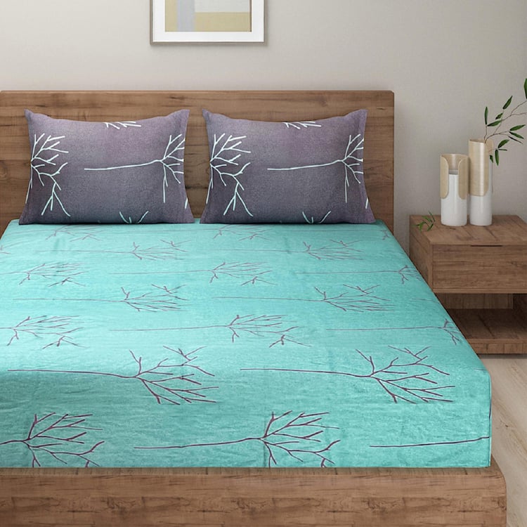 SWAYAM Aqua Arboretum Serene Cotton 210TC 3Pcs King Bedsheet Set