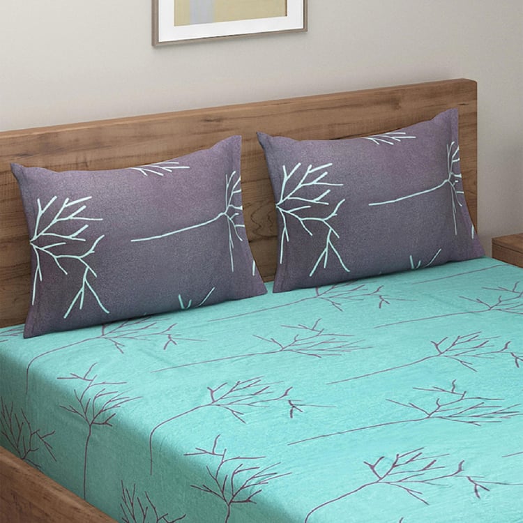 SWAYAM Aqua Arboretum Serene Cotton 210TC 3Pcs King Bedsheet Set