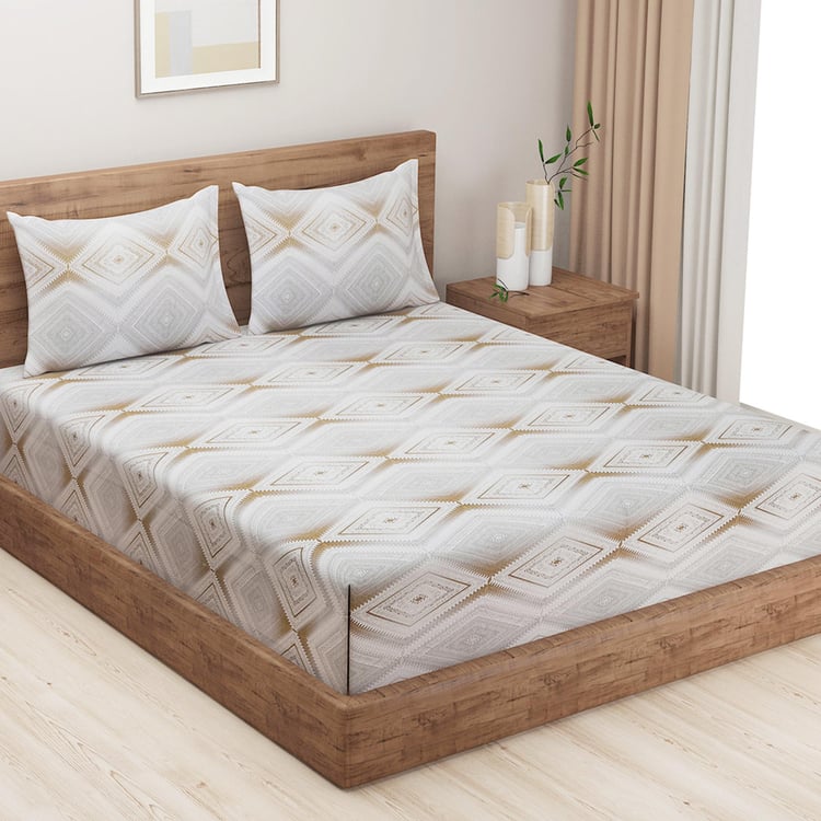 SWAYAM Diamond Dust Geometric Elegance Cotton King Bedsheet Set