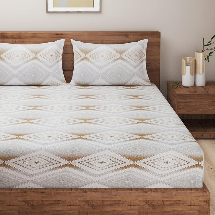 SWAYAM Diamond Dust Geometric Elegance Cotton King Bedsheet Set