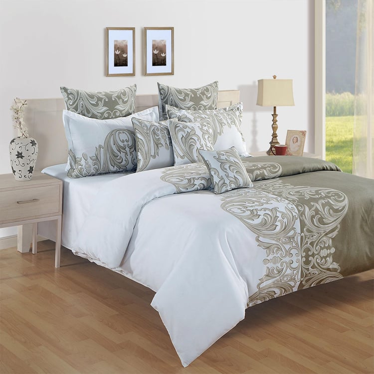 SWAYAM Imperial Scrolls Emboss Swirl 144TC Roto Cotton Queen Bedsheet Set