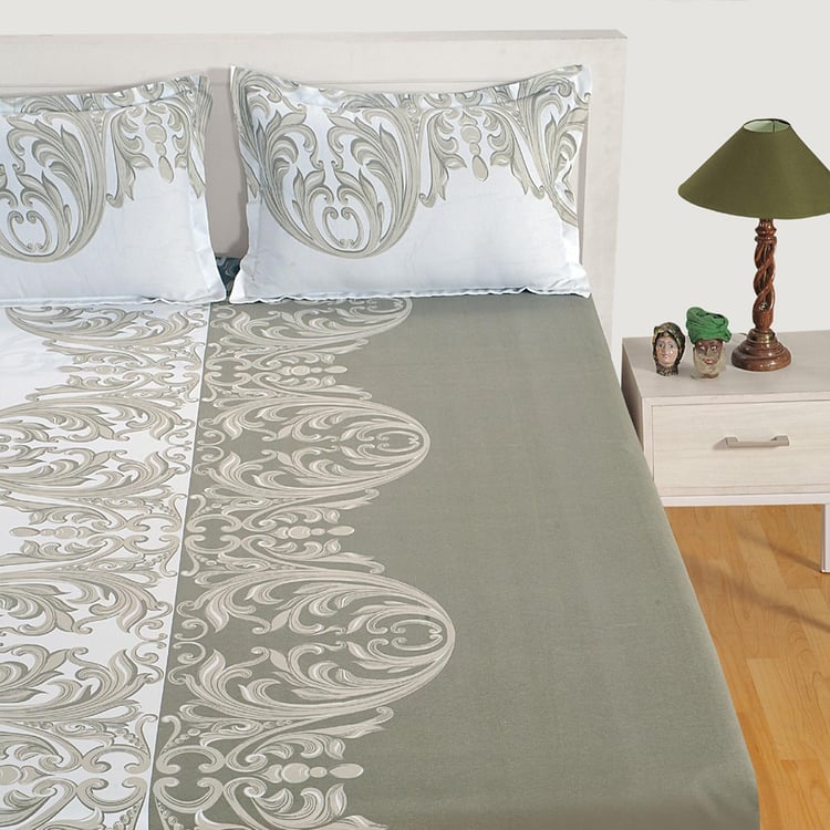 SWAYAM Imperial Scrolls Emboss Swirl 144TC Roto Cotton Queen Bedsheet Set