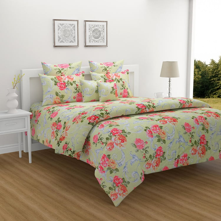 SWAYAM Floral Reverie Pastel Garden 160TC Cotton Queen Bedsheet Set