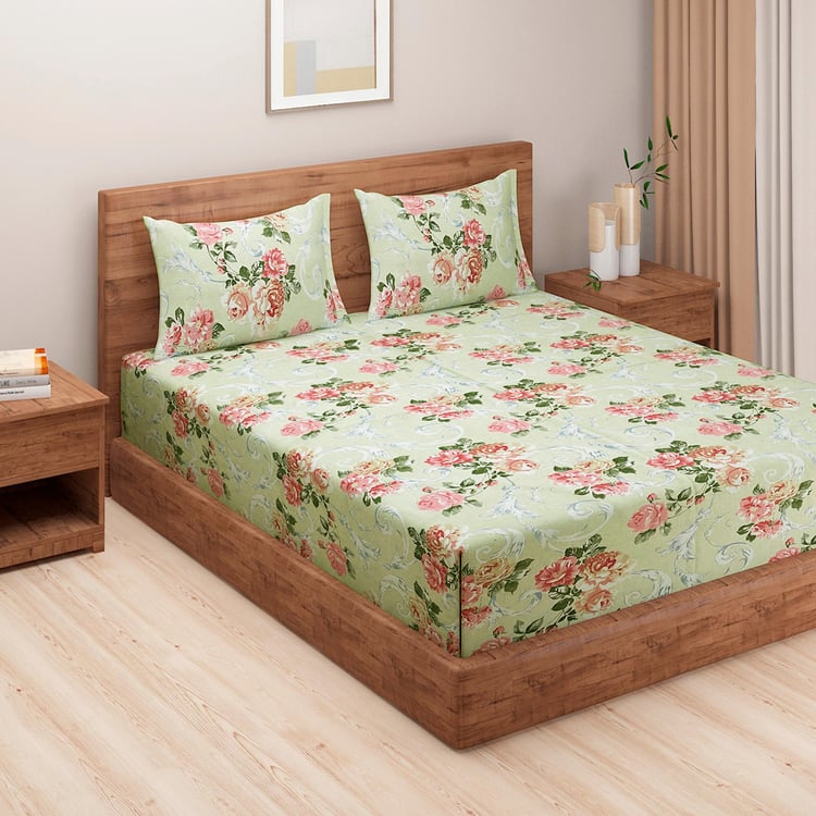 SWAYAM Floral Reverie Pastel Garden 160TC Cotton Queen Bedsheet Set