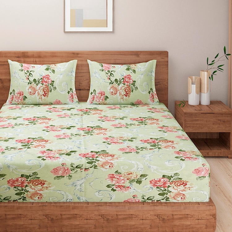 SWAYAM Floral Reverie Pastel Garden 160TC Cotton Queen Bedsheet Set