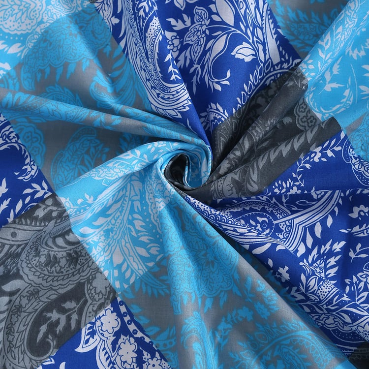 SWAYAM Azure Tapestry Geometric Essence 160TC Cotton Queen Bedsheet Set
