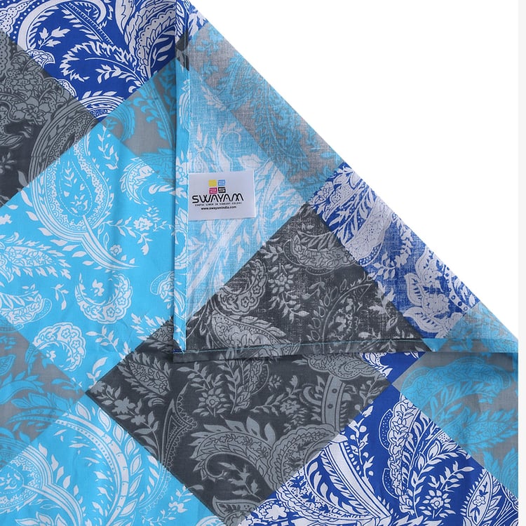 SWAYAM Azure Tapestry Geometric Essence 160TC Cotton Queen Bedsheet Set