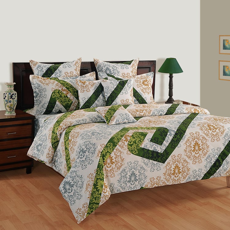 SWAYAM Verde Vortex Motif Play 160TC Cotton Queen Bedsheet Set