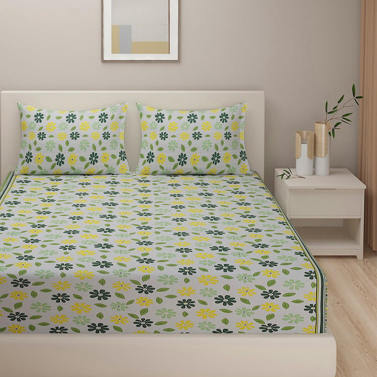 SWAYAM Daisy Field Whispers 160TC Cotton Queen Bedsheet Set