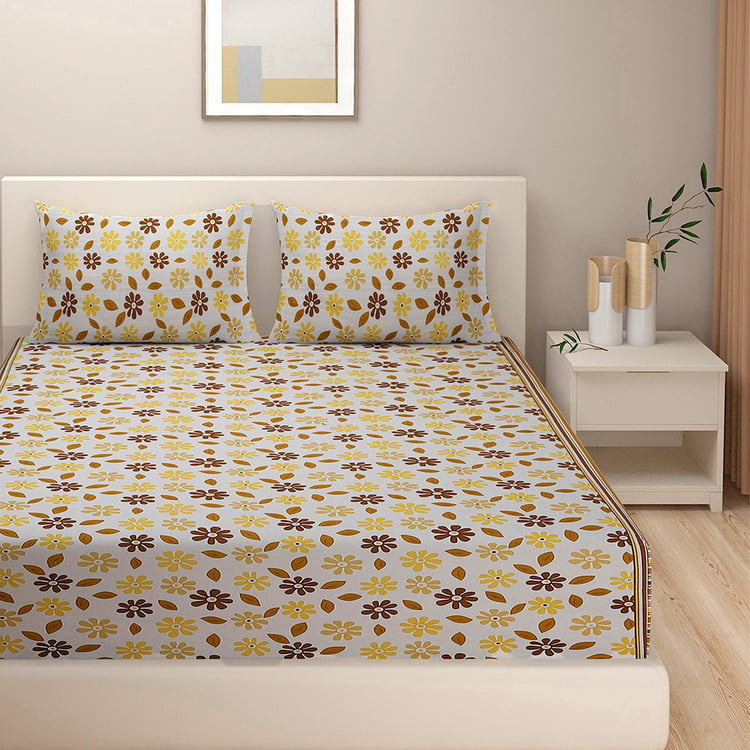 SWAYAM Bright Daisy 160TC Cheerful Floral Cotton Queen Bedsheet Set