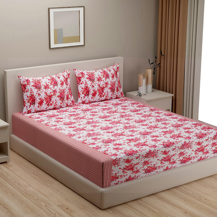 SWAYAM Serenade of Bloom 160TC Cotton Floral Symphony Queen Bedsheet Set