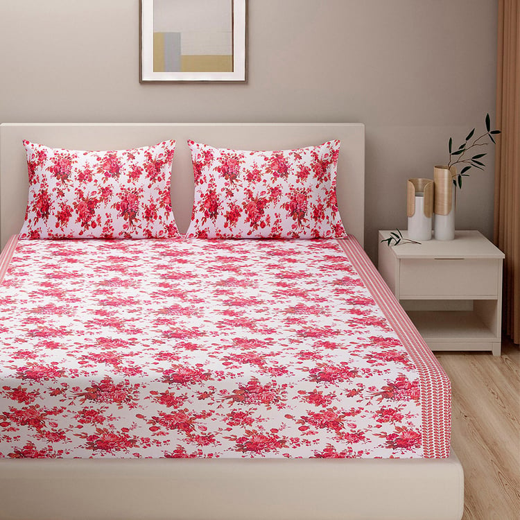 SWAYAM Serenade of Bloom 160TC Cotton Floral Symphony Queen Bedsheet Set