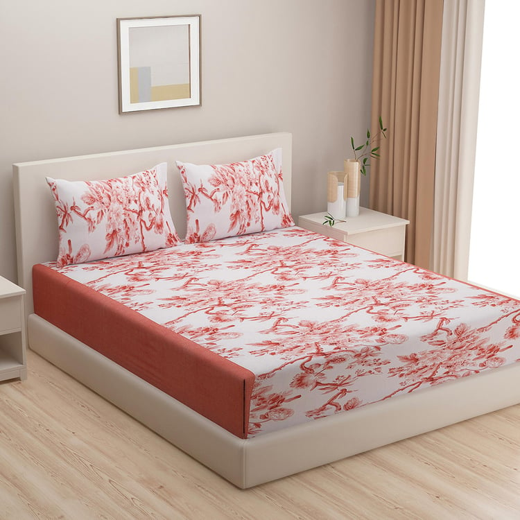 SWAYAM Bloom Oasis 160TC Cotton Floral Queen Bedsheet Set