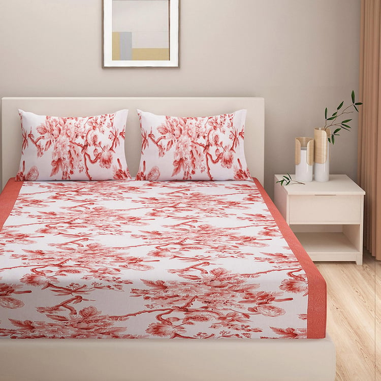 SWAYAM Bloom Oasis 160TC Cotton Floral Queen Bedsheet Set