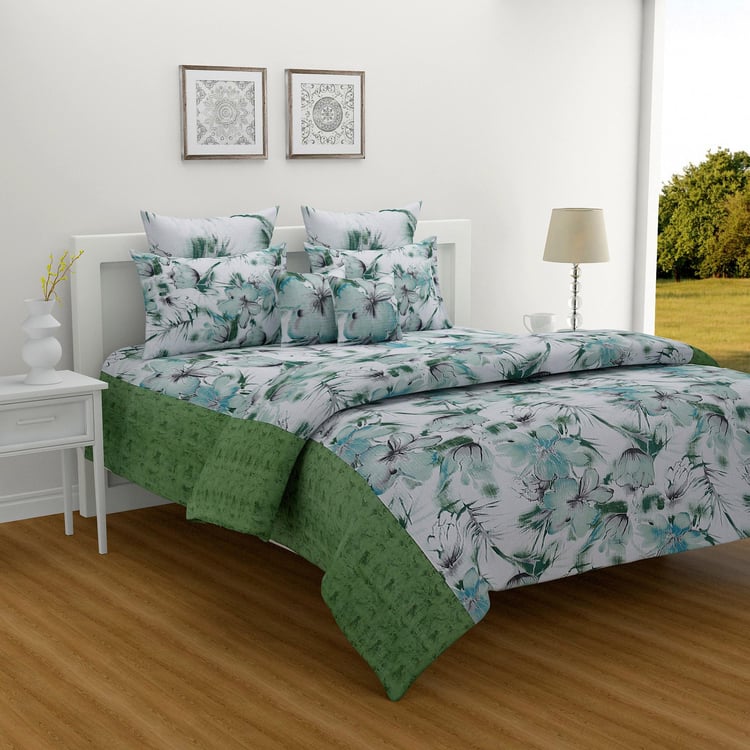 SWAYAM Sea Breeze Blossom 160TC Cotton Botanical Queen Bedsheet Set