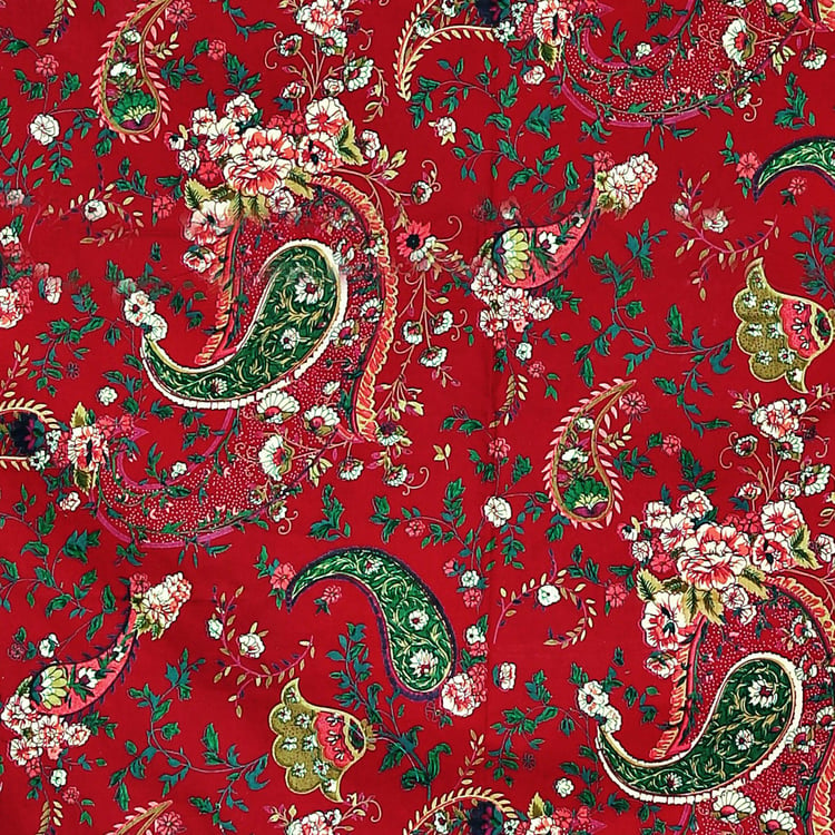 SWAYAM Paisleys in Crimson Garden 200TC Cotton King Fitted Bedsheet Set