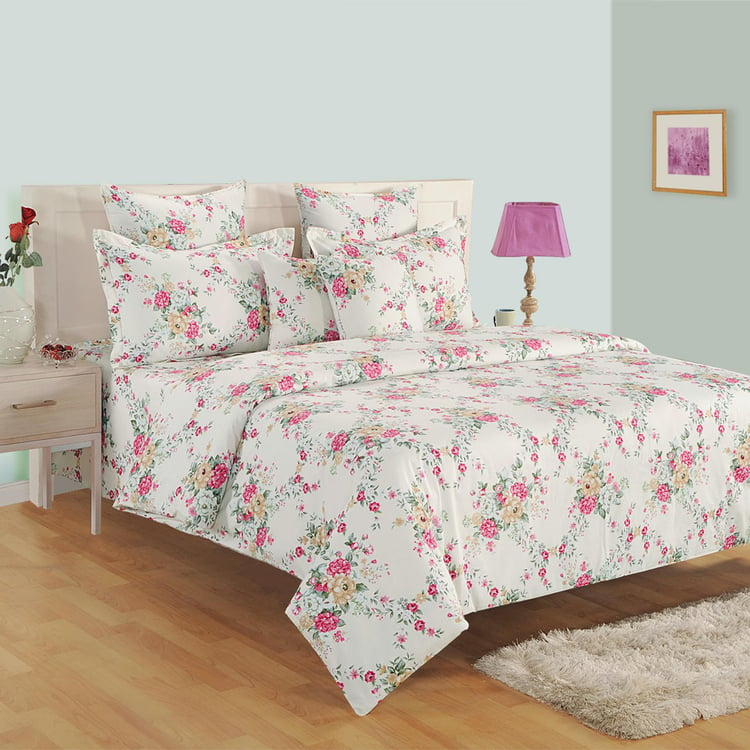 SWAYAM Garden in Bloom 250TC Cotton Satin King Fitted Bedsheet Set