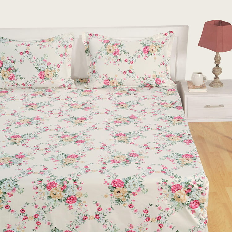 SWAYAM Garden in Bloom 250TC Cotton Satin King Fitted Bedsheet Set