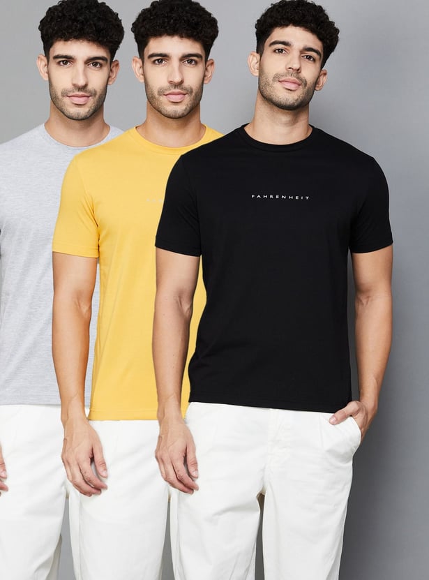FAHRENHEIT Brand Print Slim Fit T-shirt - Pack of 3