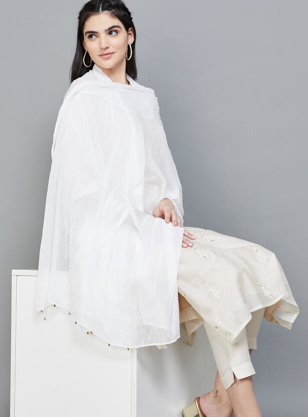 MELANGE Solid Dupatta with Embellished Border