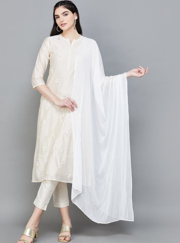 MELANGE Solid Dupatta with Embellished Border