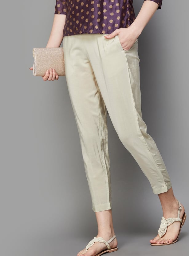 MELANGE Solid Elasticated Straight Pants