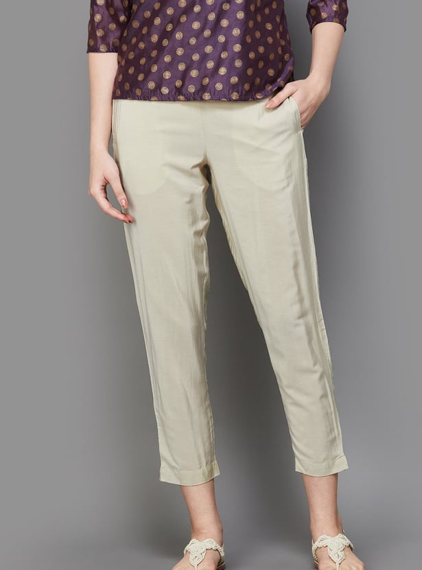 MELANGE Solid Elasticated Straight Pants