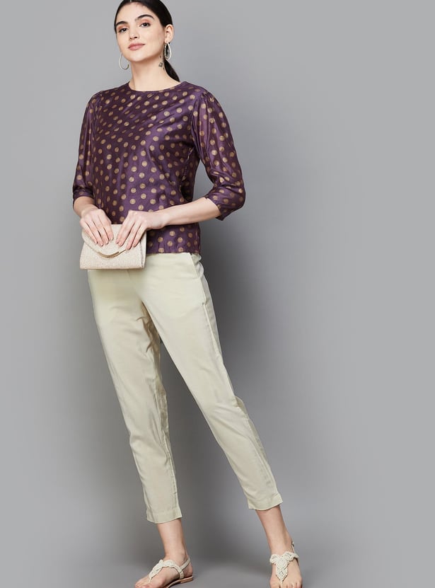 MELANGE Solid Elasticated Straight Pants