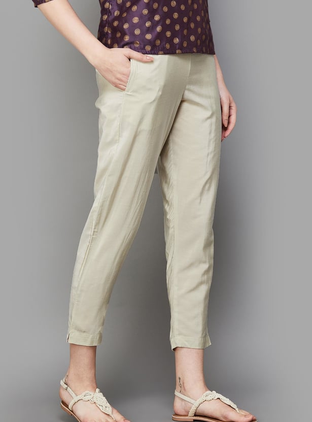 MELANGE Solid Elasticated Straight Pants