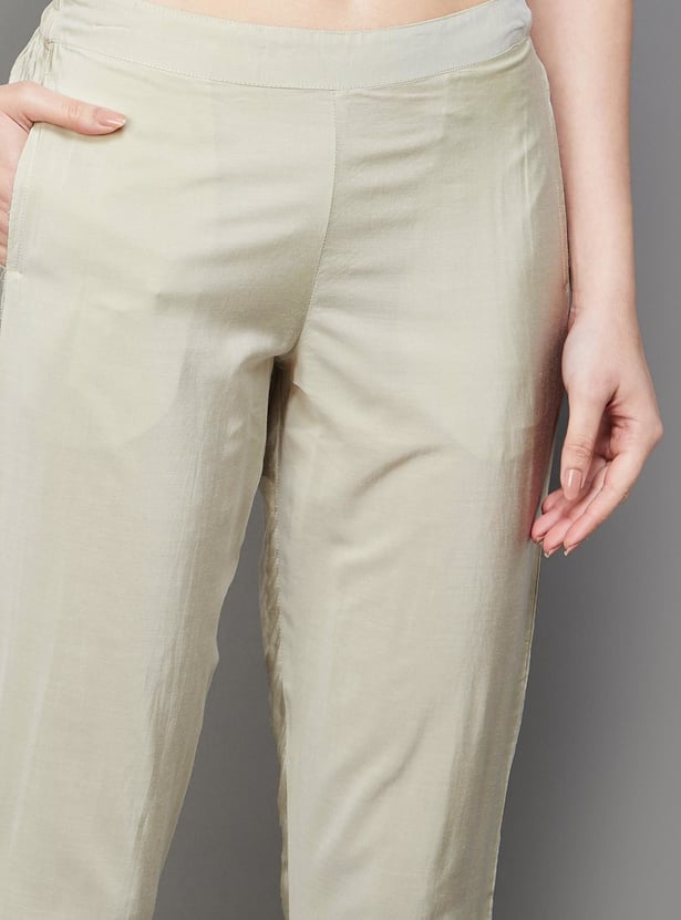 MELANGE Solid Elasticated Straight Pants