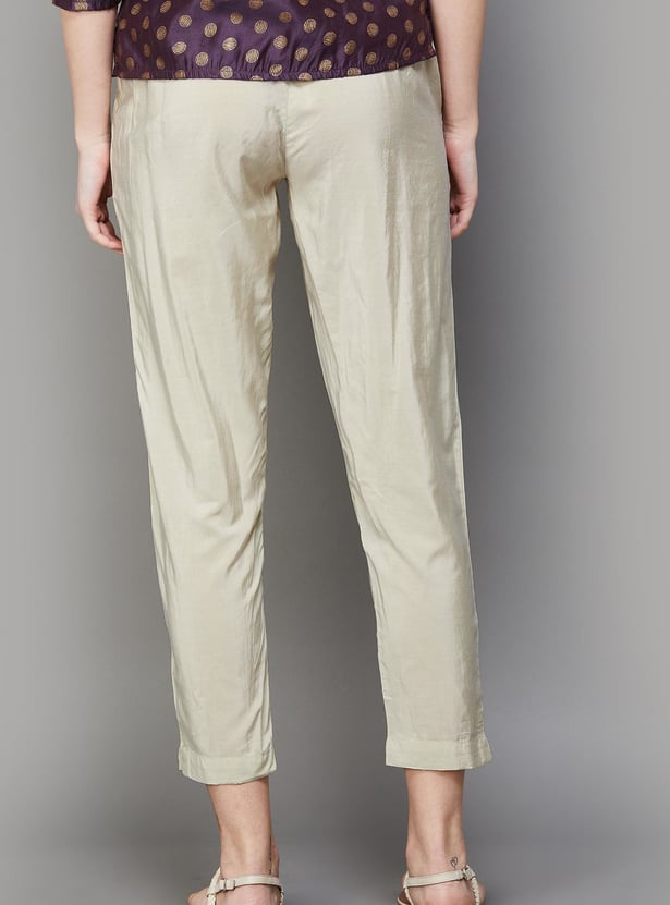 MELANGE Solid Elasticated Straight Pants