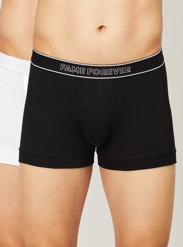 FAME FOREVER Men Solid Elasticated Waist Trunks - Pack of 2