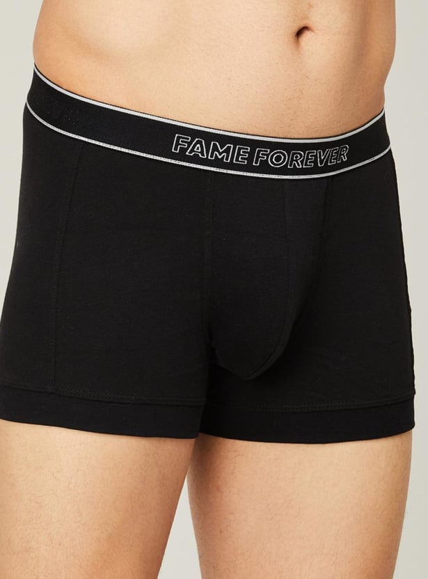 FAME FOREVER Men Solid Elasticated Waist Trunks - Pack of 2