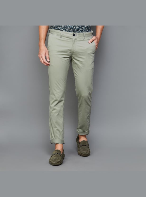 INDIAN TERRAIN Men Solid Slim Straight Trousers