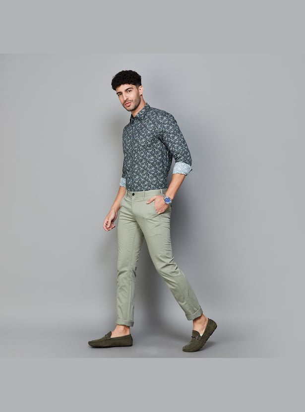 INDIAN TERRAIN Men Solid Slim Straight Trousers