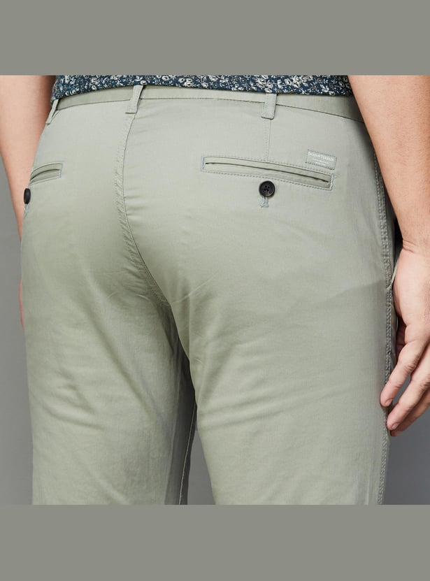 INDIAN TERRAIN Men Solid Slim Straight Trousers