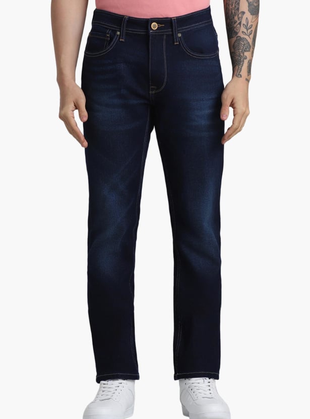 JACK & JONES Men Stonewashed Regular Straight Dark Jeans