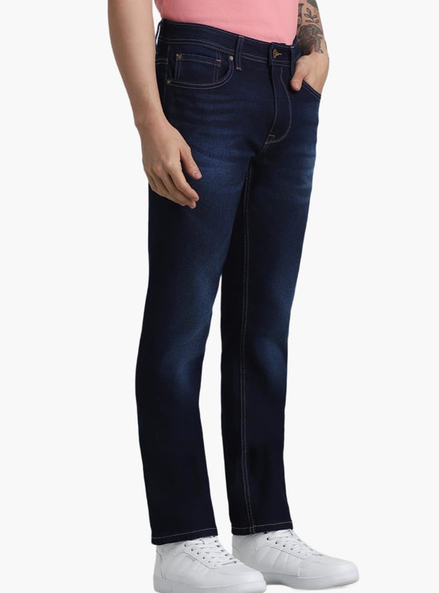 JACK & JONES Men Stonewashed Regular Straight Dark Jeans