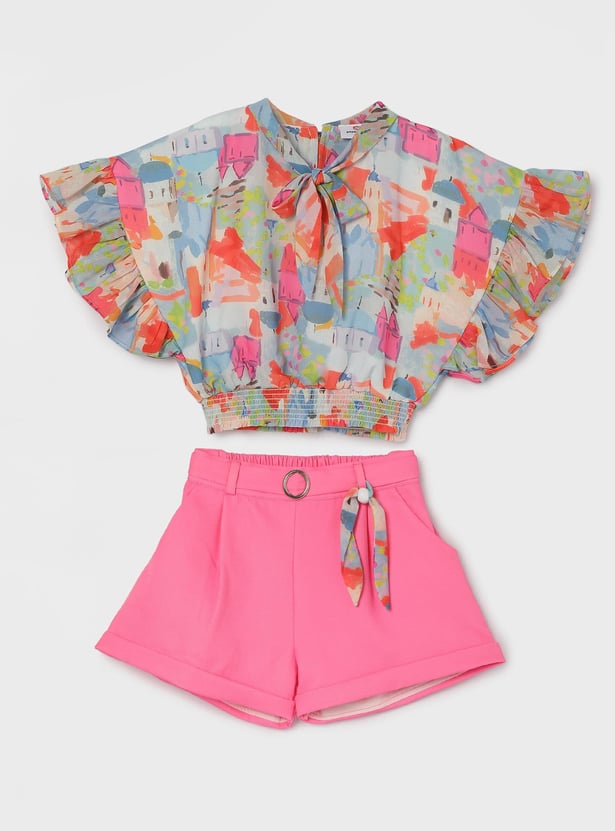 PEPPERMINT Girls Printed Top with Solid Shorts