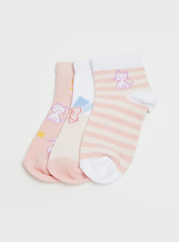 FAME FOREVER Girls Printed Ankle-Length Socks - Pack of 3