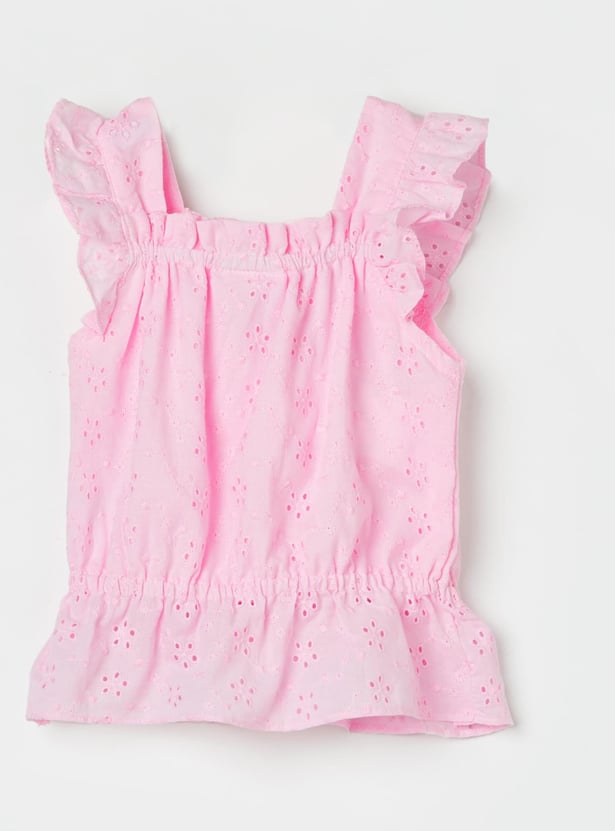 PEPPERMINT Girls Schiffli Top with Denim Shorts