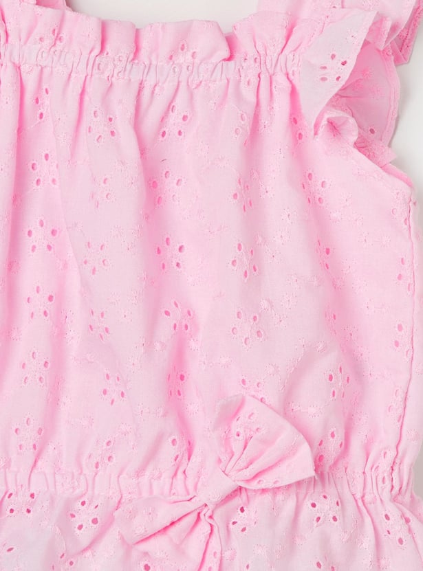 PEPPERMINT Girls Schiffli Top with Denim Shorts