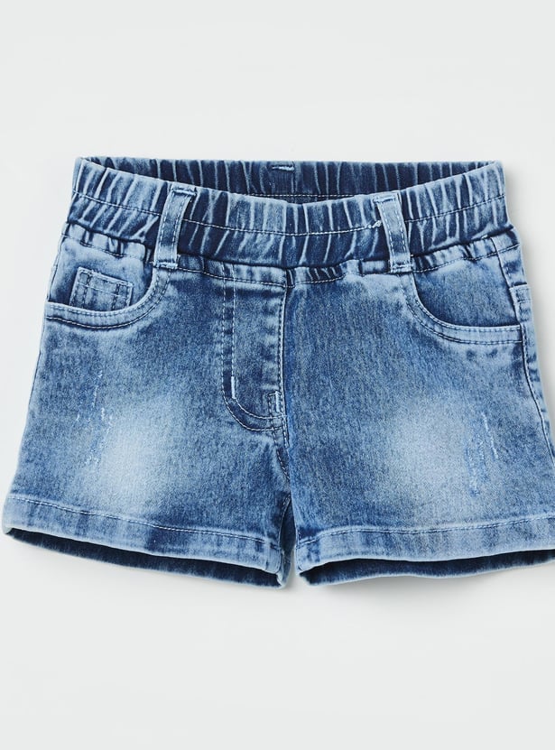 PEPPERMINT Girls Schiffli Top with Denim Shorts