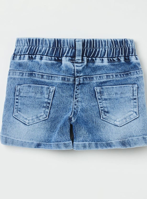PEPPERMINT Girls Schiffli Top with Denim Shorts